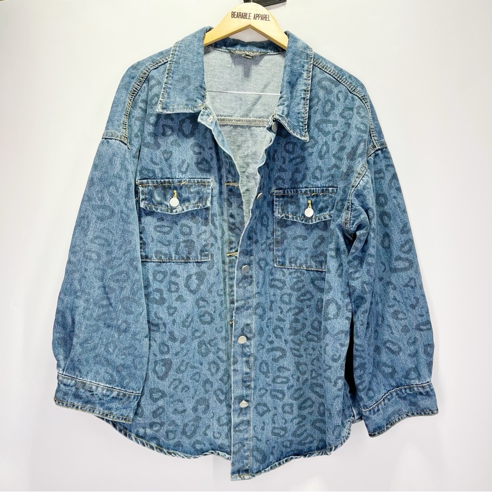 Davi & Dani Leopard Print Denim Shacket Jacket Bu… - image 4